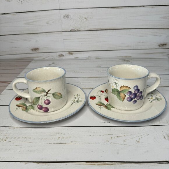Set of 2 Savior Vivre Lucious Coffee Tea Mug with Saucer Fruit Motif JJ017 - Picture 1 of 12